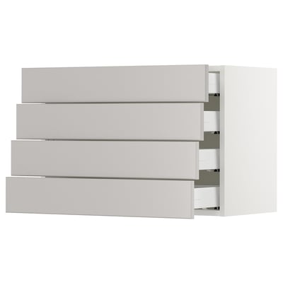 SEKTION Gabinete de pared+4 cajones, blanco Maximera/Lerhyttan gris claro, 30x15x20 "