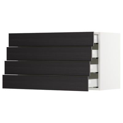 SEKTION Gabinete de pared+4 cajones, blanco Maximera/Lerhyttan teñido en negro, 36x15x20 "