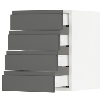 SEKTION Gabinete de pared+4 cajones, blanco Maximera/Voxtorp gris oscuro, 15x15x20 "