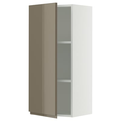 SEKTION Gabinete de pared, blanco/Voxtorp marrón grisáceo oscuro alto brillo, 18x15x40 "