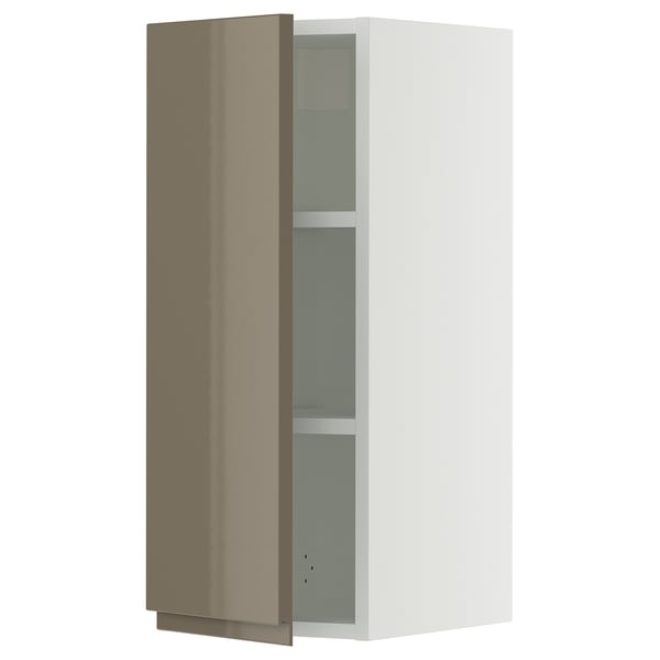 SEKTION Gabinete de pared, blanco/Voxtorp marrón grisáceo oscuro alto brillo, 12x15x30 "