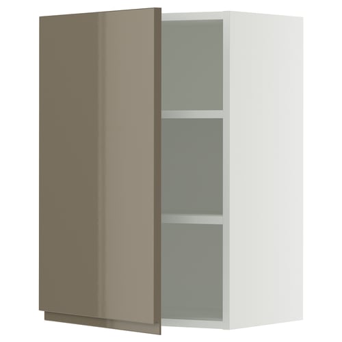 SEKTION Gabinete de pared, blanco/Voxtorp marrón grisáceo oscuro alto brillo, 21x15x30 "