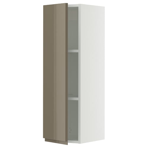 SEKTION Gabinete de pared, blanco/Voxtorp marrón grisáceo oscuro alto brillo, 12x15x40 "