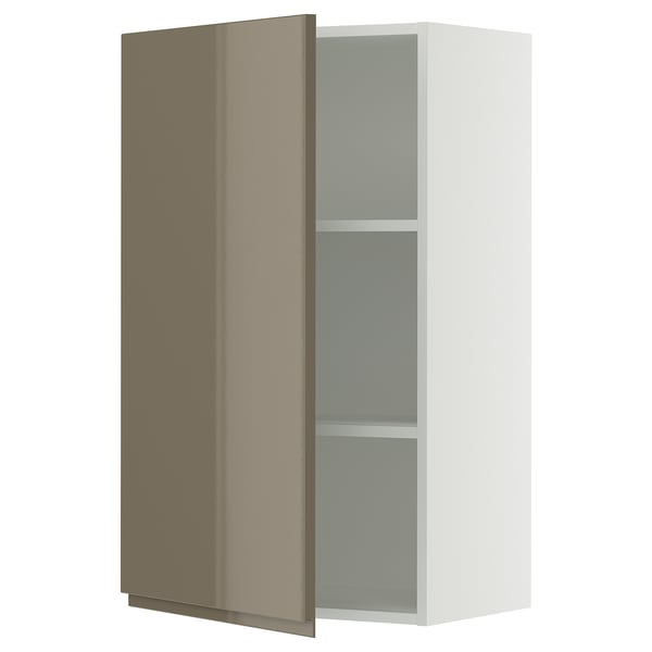 SEKTION Gabinete de pared, blanco/Voxtorp marrón grisáceo oscuro alto brillo, 24x15x40 "
