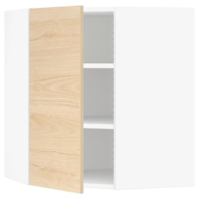 SEKTION Gabinete de pared esquina+estantes, blanco/Askersund efecto de fresno claro, 26x15x30 "