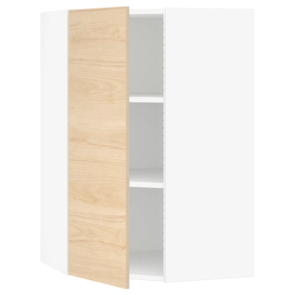 SEKTION Gabinete de pared esquina+estantes, blanco/Askersund efecto de fresno claro, 26x15x40 "