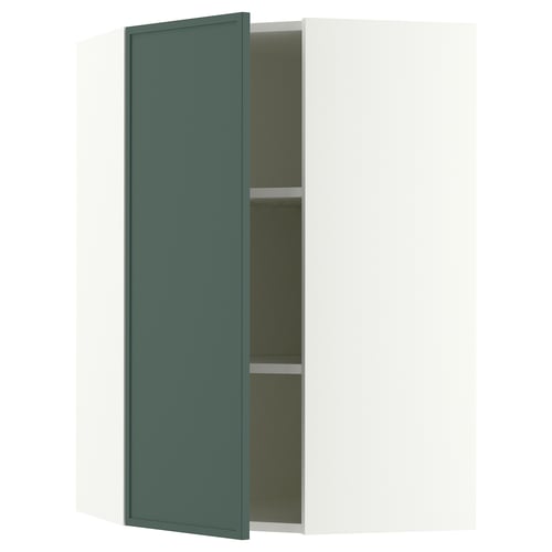 SEKTION Gabinete de pared esquina+estantes, blanco/Aspudden gris verdoso oscuro, 26x15x40 "