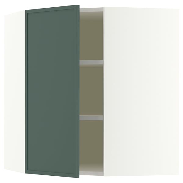 SEKTION Gabinete de pared esquina+estantes, blanco/Aspudden gris verdoso oscuro, 26x15x30 "