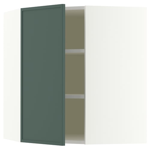 SEKTION Gabinete de pared esquina+estantes, blanco/Aspudden gris verdoso oscuro, 26x15x30 "
