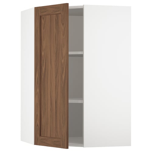SEKTION Gabinete de pared esquina+estantes, blanco Enköping/marrón efecto de nogal, 26x15x40 "