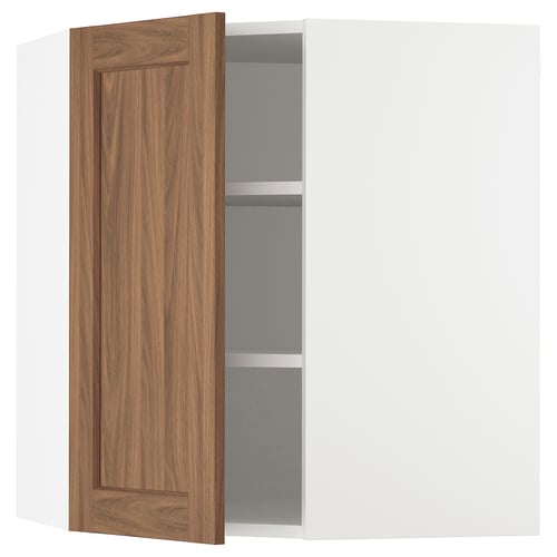 SEKTION Gabinete de pared esquina+estantes, blanco Enköping/marrón efecto de nogal, 26x15x30 "