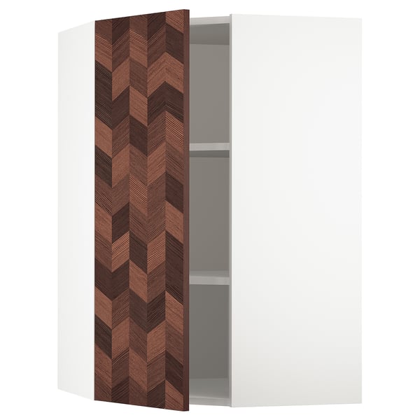 SEKTION Gabinete de pared esquina+estantes, blanco Hasslarp/marrón diestro, 26x15x40 "