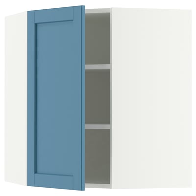 SEKTION Gabinete de pared esquina+estantes, blanco/Lerhyttan azul, 26x15x30 "