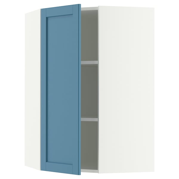SEKTION Gabinete de pared esquina+estantes, blanco/Lerhyttan azul, 26x15x40 "