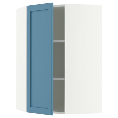 SEKTION Gabinete de pared esquina+estantes, blanco/Lerhyttan azul, 26x15x40 "