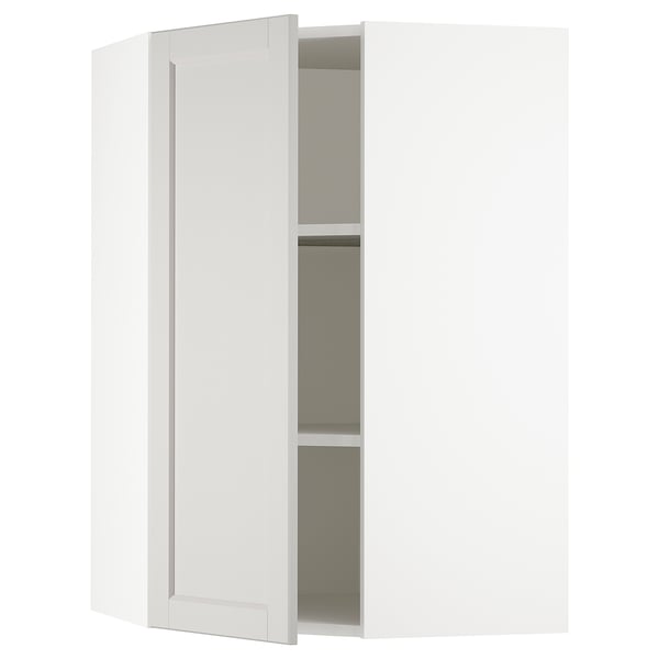 SEKTION Gabinete de pared esquina+estantes, blanco/Lerhyttan gris claro, 26x15x40 "