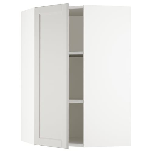 SEKTION Gabinete de pared esquina+estantes, blanco/Lerhyttan gris claro, 26x15x40 "