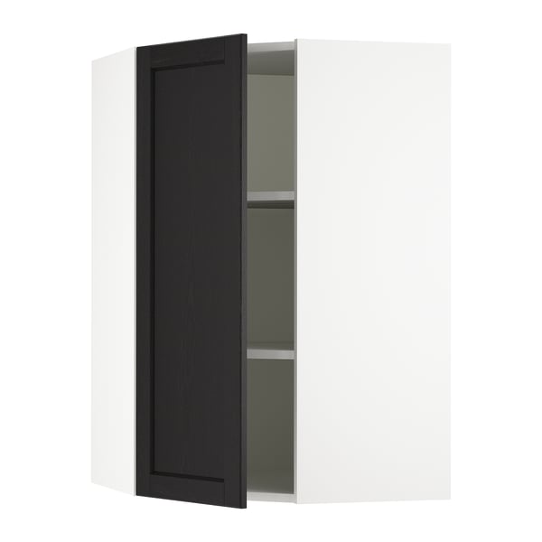 SEKTION Gabinete de pared esquina+estantes, blanco/Lerhyttan teñido en negro, 26x15x40 "