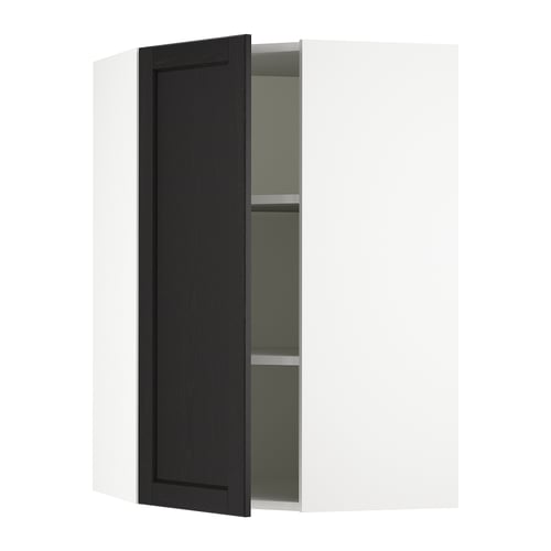 SEKTION Gabinete de pared esquina+estantes, blanco/Lerhyttan teñido en negro, 26x15x40 "