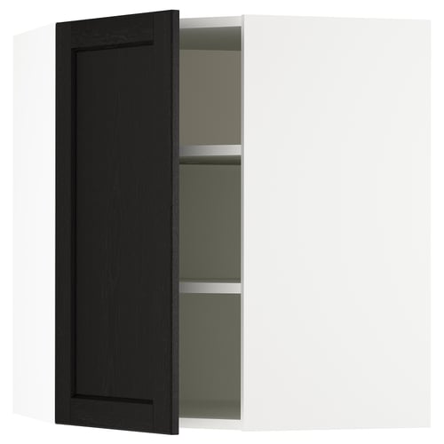 SEKTION Gabinete de pared esquina+estantes, blanco/Lerhyttan teñido en negro, 26x15x30 "