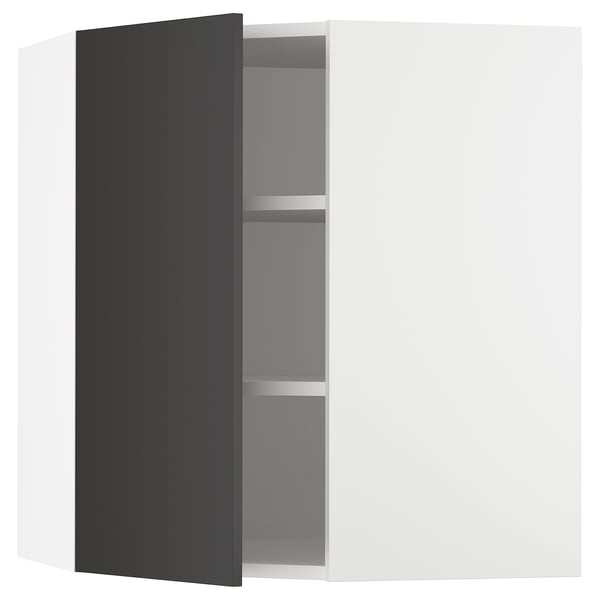 SEKTION Gabinete de pared esquina+estantes, blanco/Nickebo antracita mate, 26x15x30 "