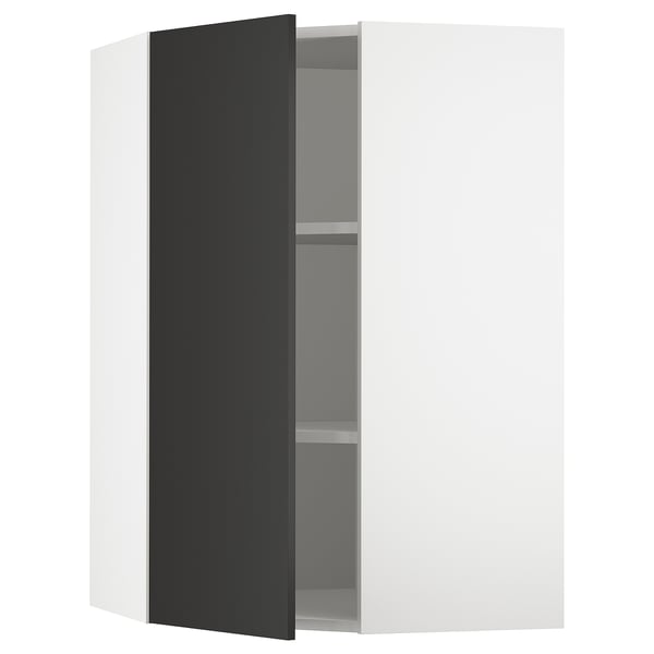 SEKTION Gabinete de pared esquina+estantes, blanco/Nickebo antracita mate, 26x15x40 "