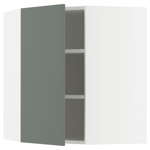 SEKTION Gabinete de pared esquina+estantes, blanco/Nickebo verde grisáceo mate, 26x15x30 "