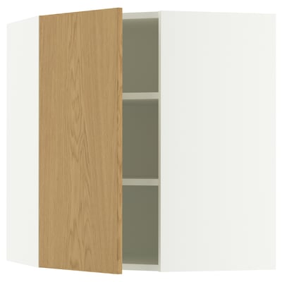 SEKTION Gabinete de pared esquina+estantes, blanco/Sinarp chapa de roble, 26x15x30 "