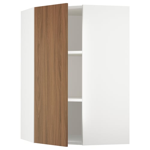 SEKTION Gabinete de pared esquina+estantes, blanco/Tistorp efecto nogal marrón, 26x15x40 "