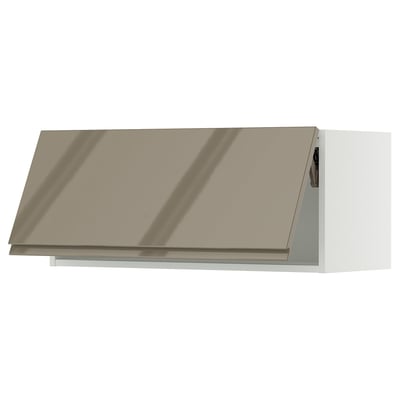SEKTION Gabinete de pared horizontal, blanco/Voxtorp marrón grisáceo oscuro alto brillo, 36x15x15 "