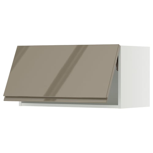 SEKTION Gabinete de pared horizontal, blanco/Voxtorp marrón grisáceo oscuro alto brillo, 30x15x15 "