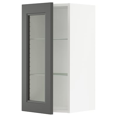 SEKTION Gabinete de pared+puerta de vidrio, blanco/Axstad gris oscuro, 15x15x30 "
