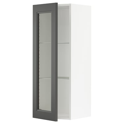 SEKTION Gabinete de pared+puerta de vidrio, blanco/Axstad gris oscuro, 15x15x40 "
