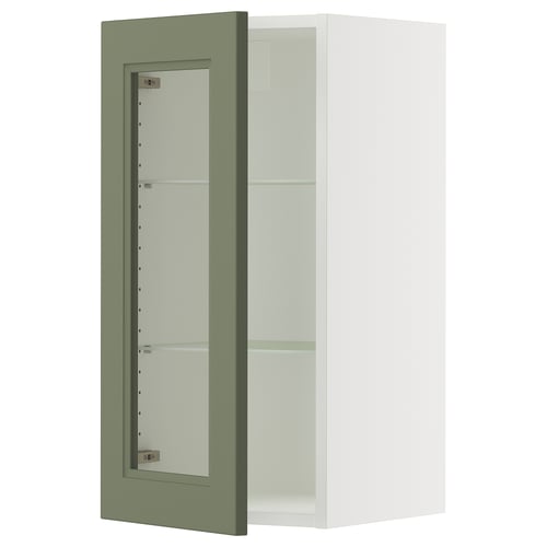 SEKTION Gabinete de pared+puerta de vidrio, blanco/Axstad gris-verde, 15x15x30 "