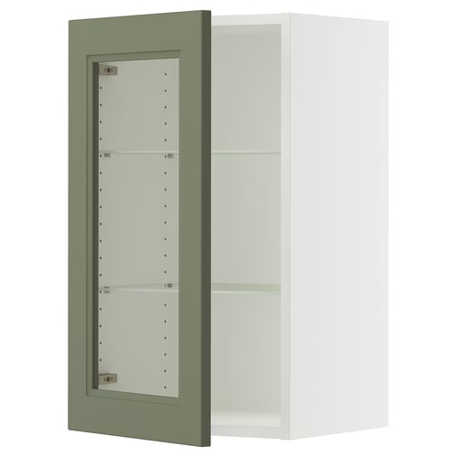 SEKTION Gabinete de pared+puerta de vidrio, blanco/Axstad gris-verde, 18x15x30 "