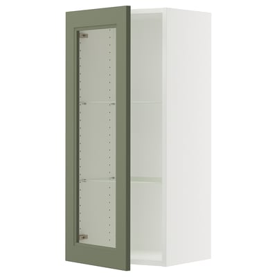 SEKTION Gabinete de pared+puerta de vidrio, blanco/Axstad gris-verde, 18x15x40 "