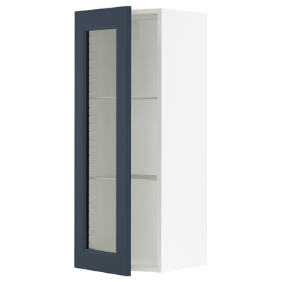 SEKTION Gabinete de pared+puerta de vidrio, blanco Axstad/mate azul, 15x15x40 "
