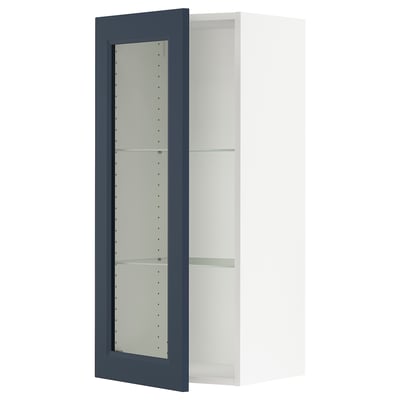 SEKTION Gabinete de pared+puerta de vidrio, blanco Axstad/mate azul, 18x15x40 "