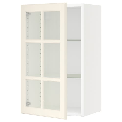 SEKTION Gabinete de pared+puerta de vidrio, blanco/Bodbyn color hueso, 18x15x30 "