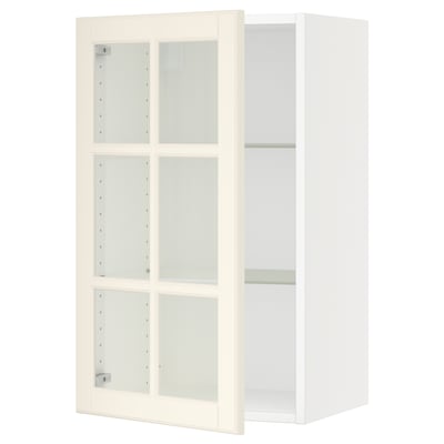 SEKTION Gabinete de pared+puerta de vidrio, blanco/Bodbyn color hueso, 18x15x30 "