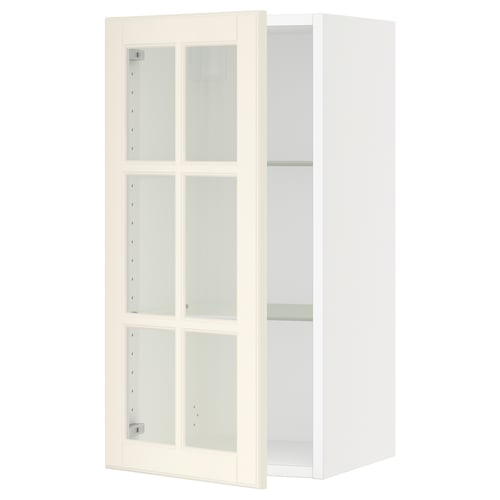 SEKTION Gabinete de pared+puerta de vidrio, blanco/Bodbyn color hueso, 15x15x30 "