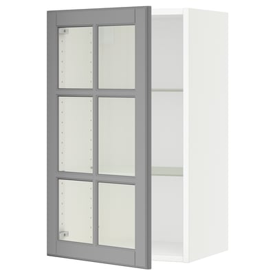 SEKTION Gabinete de pared+puerta de vidrio, blanco/Bodbyn gris, 18x15x30 "