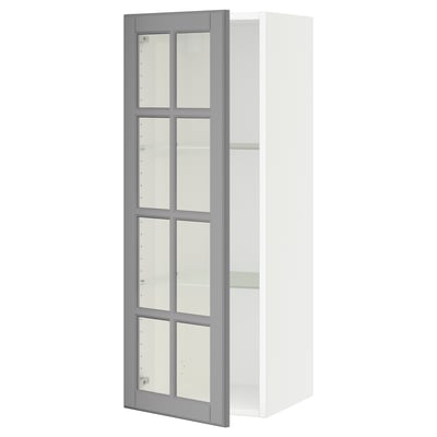SEKTION Gabinete de pared+puerta de vidrio, blanco/Bodbyn gris, 15x15x40 "