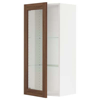 SEKTION Gabinete de pared+puerta de vidrio, blanco Enköping/marrón efecto de nogal, 18x15x40 "