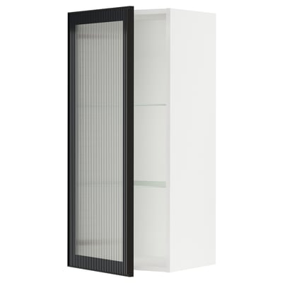 SEKTION Gabinete de pared+puerta de vidrio, blanco/Hejsta vidrio acanalado antracita, 18x15x40 "