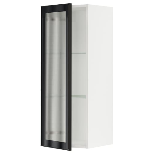 SEKTION Gabinete de pared+puerta de vidrio, blanco/Hejsta vidrio acanalado antracita, 15x15x40 "