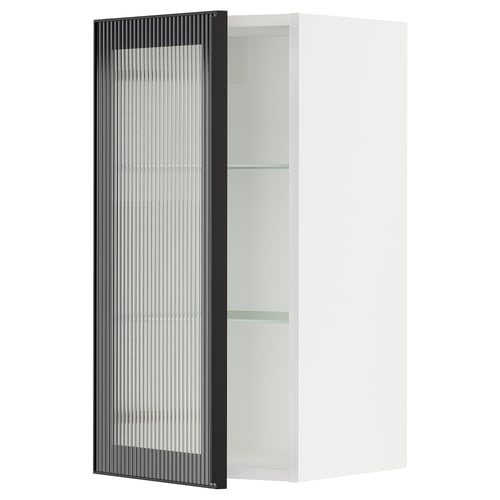 SEKTION Gabinete de pared+puerta de vidrio, blanco/Hejsta vidrio acanalado antracita, 15x15x30 "