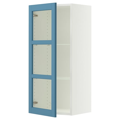 SEKTION Gabinete de pared+puerta de vidrio, blanco/Lerhyttan azul, 18x15x40 "