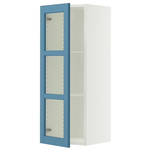 SEKTION Gabinete de pared+puerta de vidrio, blanco/Lerhyttan azul, 15x15x40 "