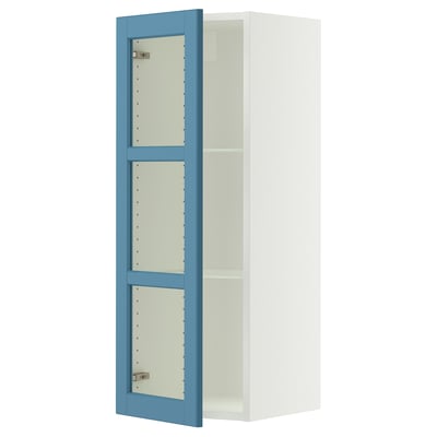 SEKTION Gabinete de pared+puerta de vidrio, blanco/Lerhyttan azul, 15x15x40 "